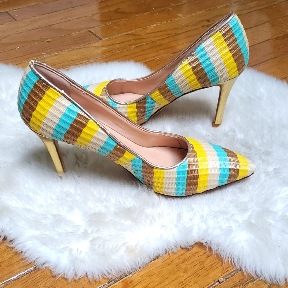 Krown Kouture Hand Crafted Shelby Pump Stripe Heels Size 8 - Picture 2 of 9